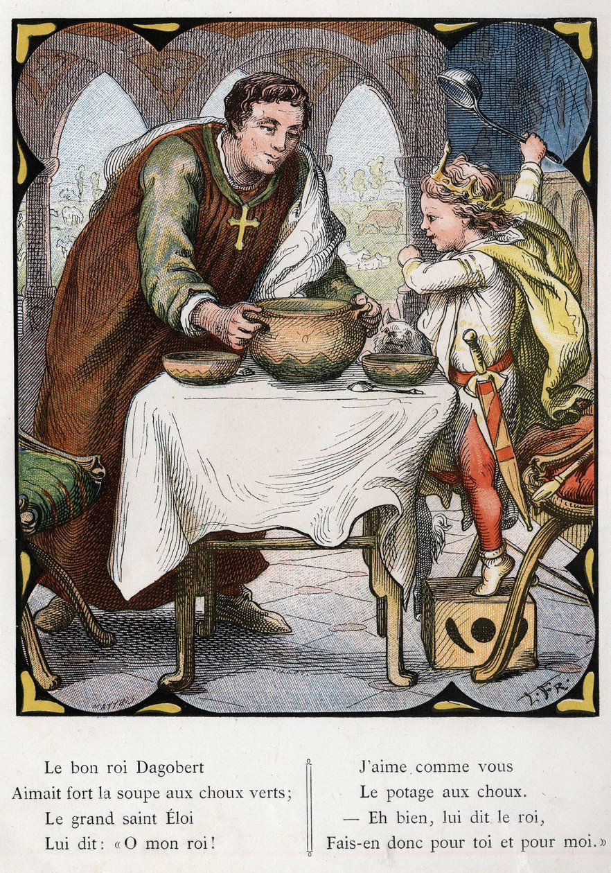 Illustration av Lorenz Frolich (1820-1908) för den populära sången "The Good King Dagobert"". Upplaga J. Hetzel.Omkring 1880. av Lorens Frolich