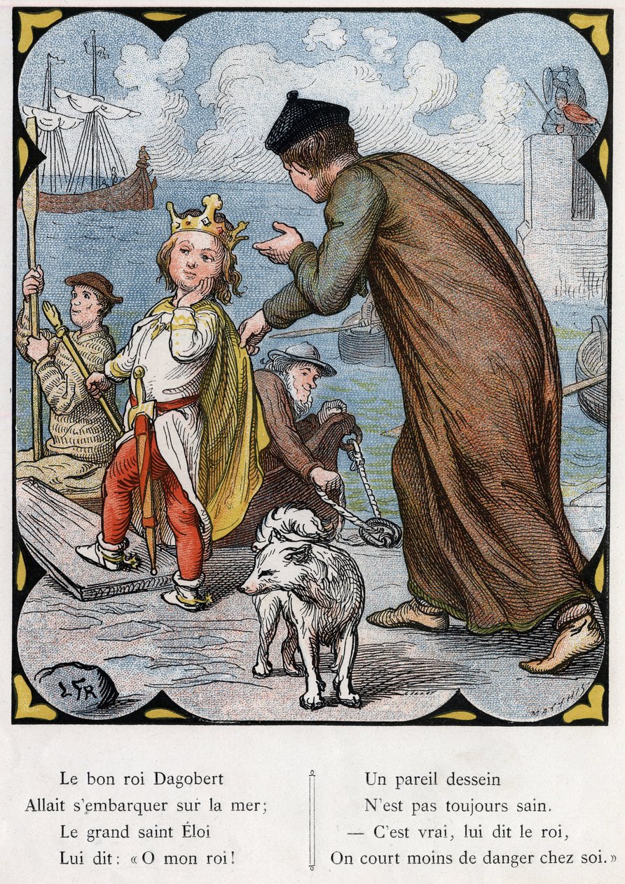 Illustration av Lorenz Frolich (1820-1908) för den populära sången "The Good King Dagobert"". Upplaga J. Hetzel.Omkring 1880. av Lorens Frolich