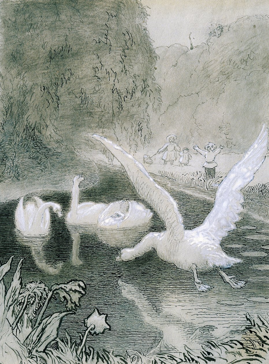 Ugly Duckling, illustration av Lorenz Frolich (1820-1908) för saga av Hans Christian Andersen (1805-1875) av Lorens Frolich