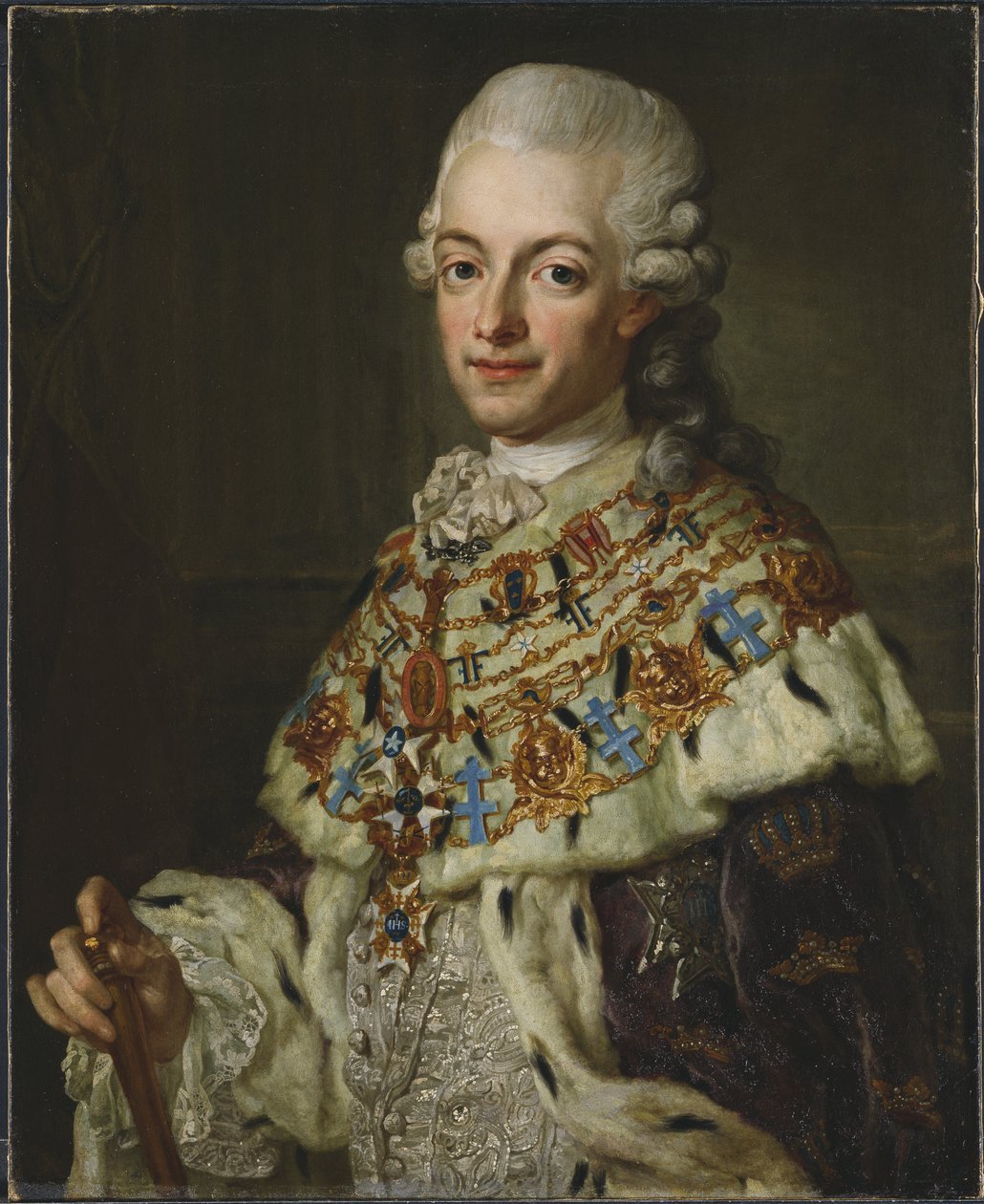 Gustave III de Suede - Porträtt av kung Gustav III av Sverige (1746-1792), av Pasch, Lorenz, den yngre (1733-1805). Olja på duk, ca 1773. Mått: 77x62 cm. Nationalmuseum Stockholm av Lorens the Younger Pasch
