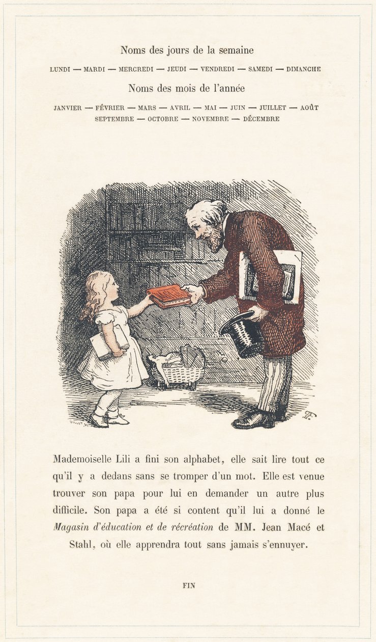 Mademoiselle Lili kan läsa, sidan 40 - Mademoiselle Lilis alfabet, av L. Froelich och av en pappa (Hetzel själv). Bibliotheque  Magasin d