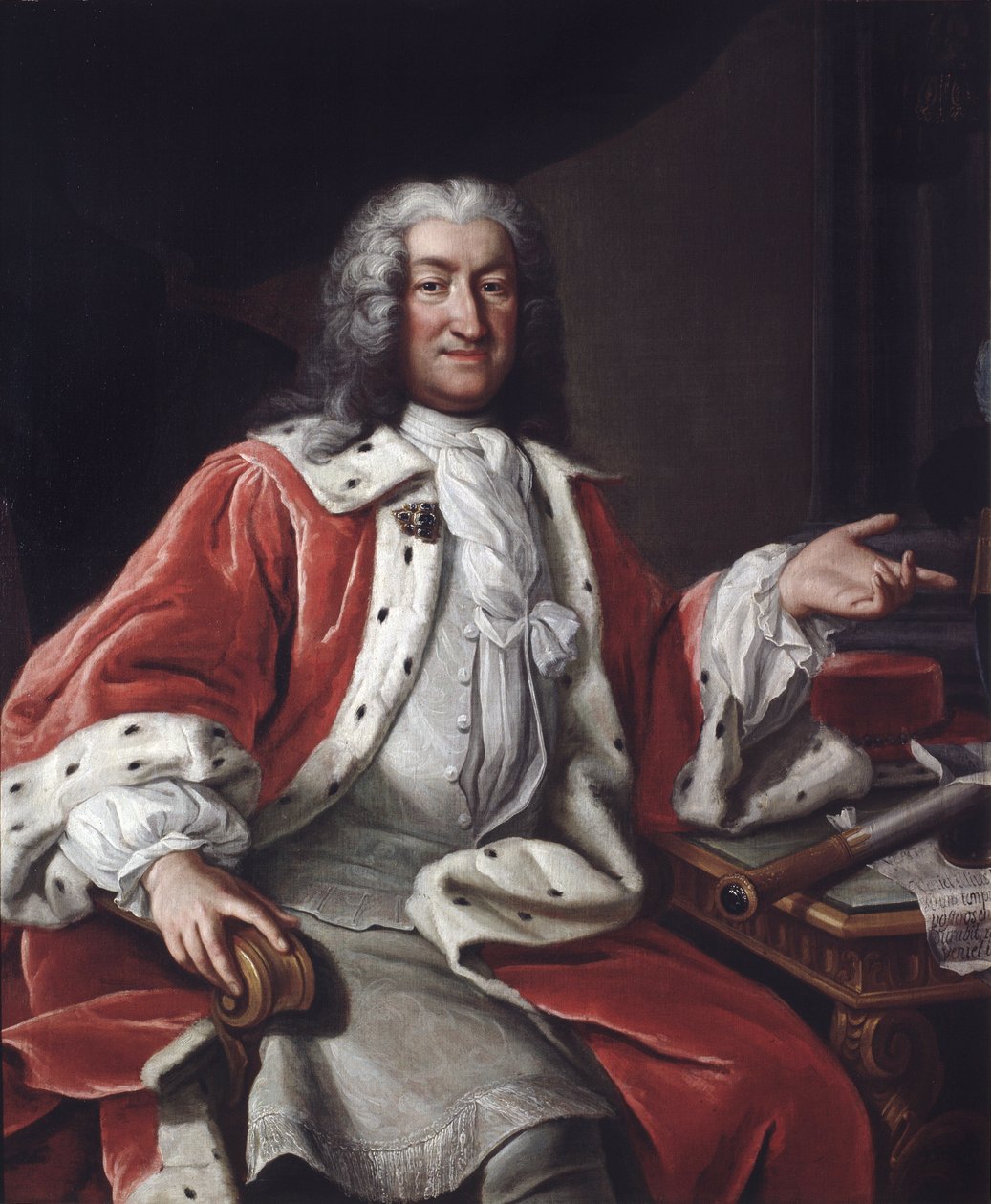 Greve Arvid Horn, svensk soldat, politiker, diplomat och president för kanslirådet i hemlighetsrådet - Porträtt av greve Arvid Horn (1664-1742), av Pasch, Lorenz, den äldre (1702-1766). Olja på duk. Mått: 131x110cm. Nationalmuseum Stockholm av Lorentz the elder Pasch