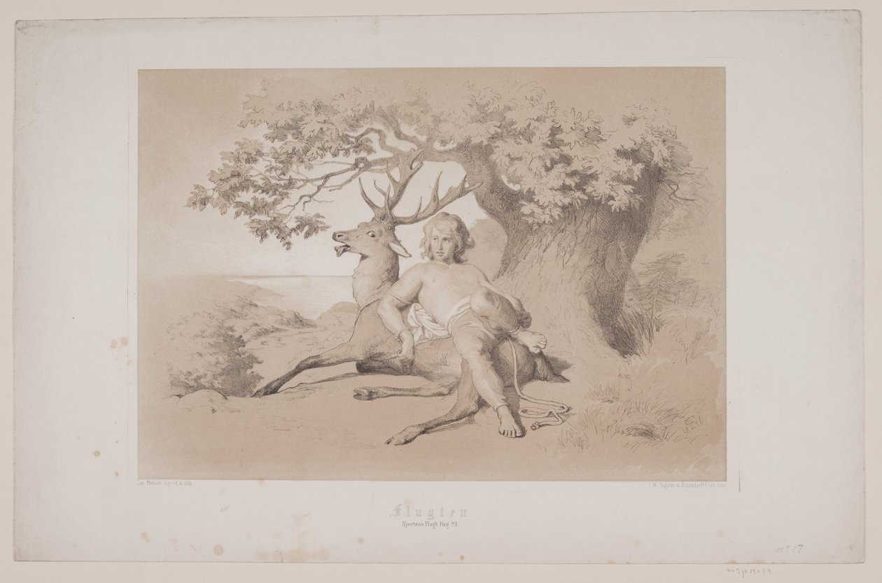 Flygningen, sid. 23, illustration till Christian Winthers "Flight of the Deer" av Lorenz Frølich