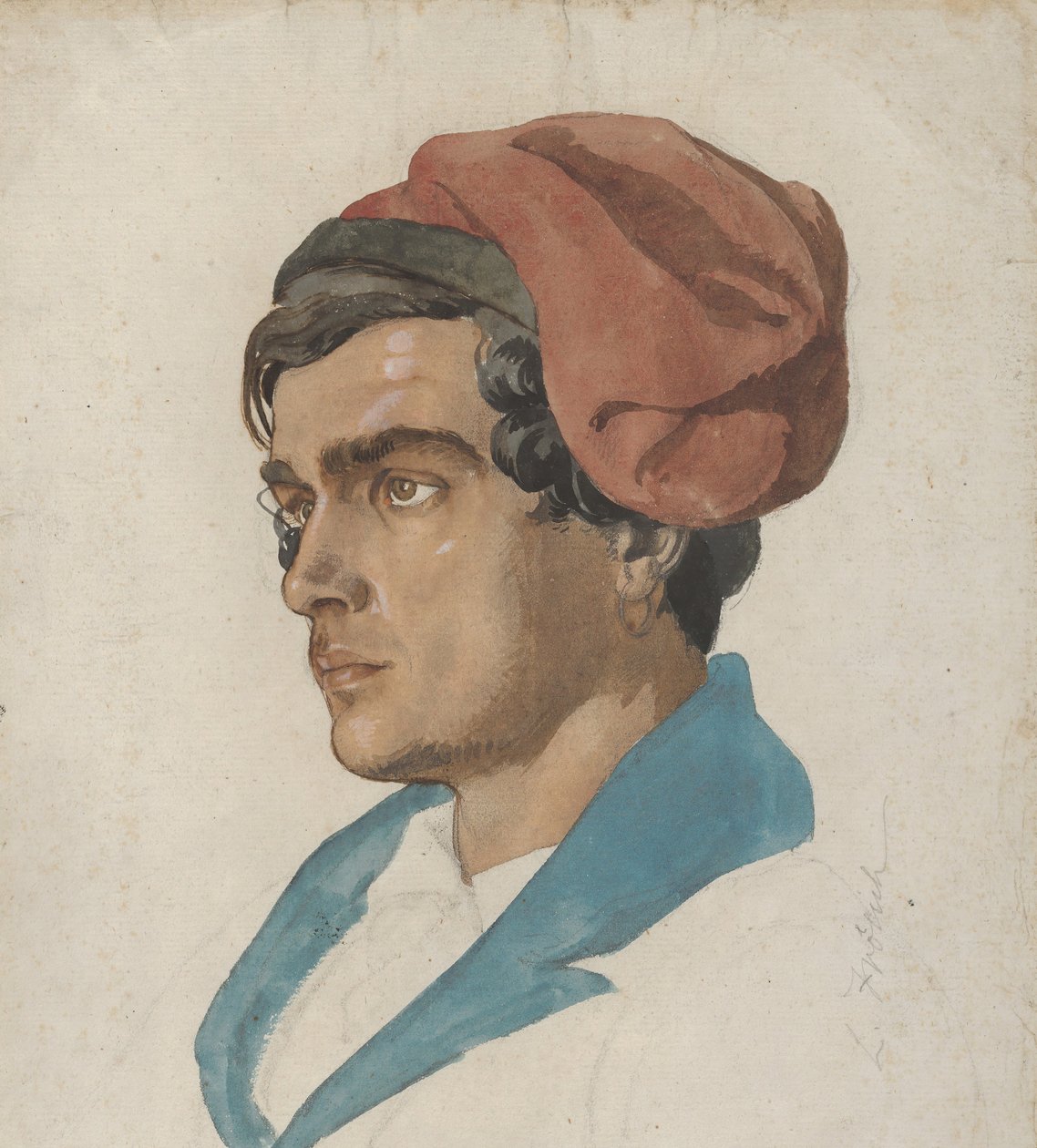 Huvudstudie av en fiskare från Capri, ca. 1849. av Lorenz Frølich