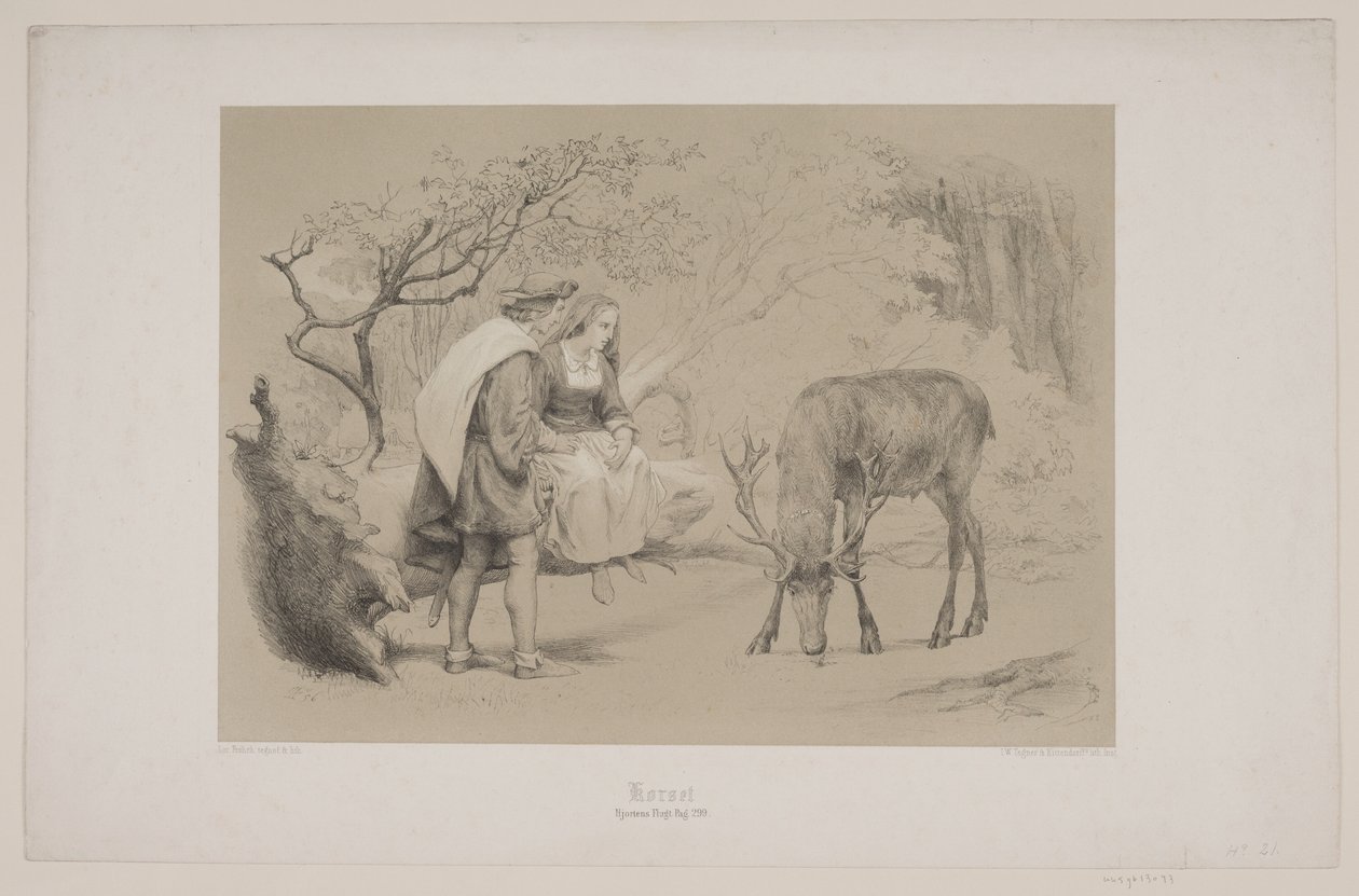 Korset, sid. 299, illustration till Christian Winthers "Flight of the Deer" av Lorenz Frølich