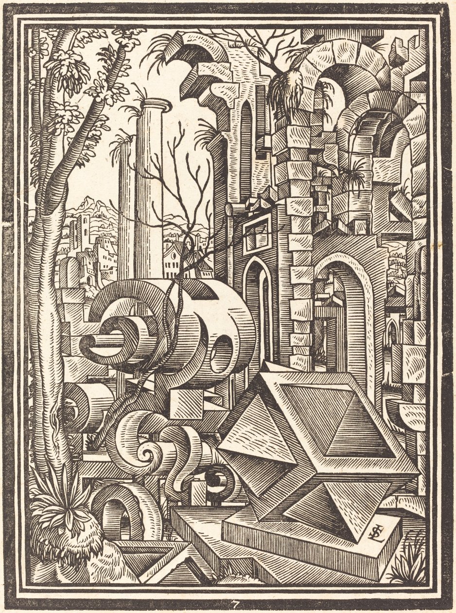 Fantasy of Perspectival Forms utspelad bland ruiner av Lorenz Stör