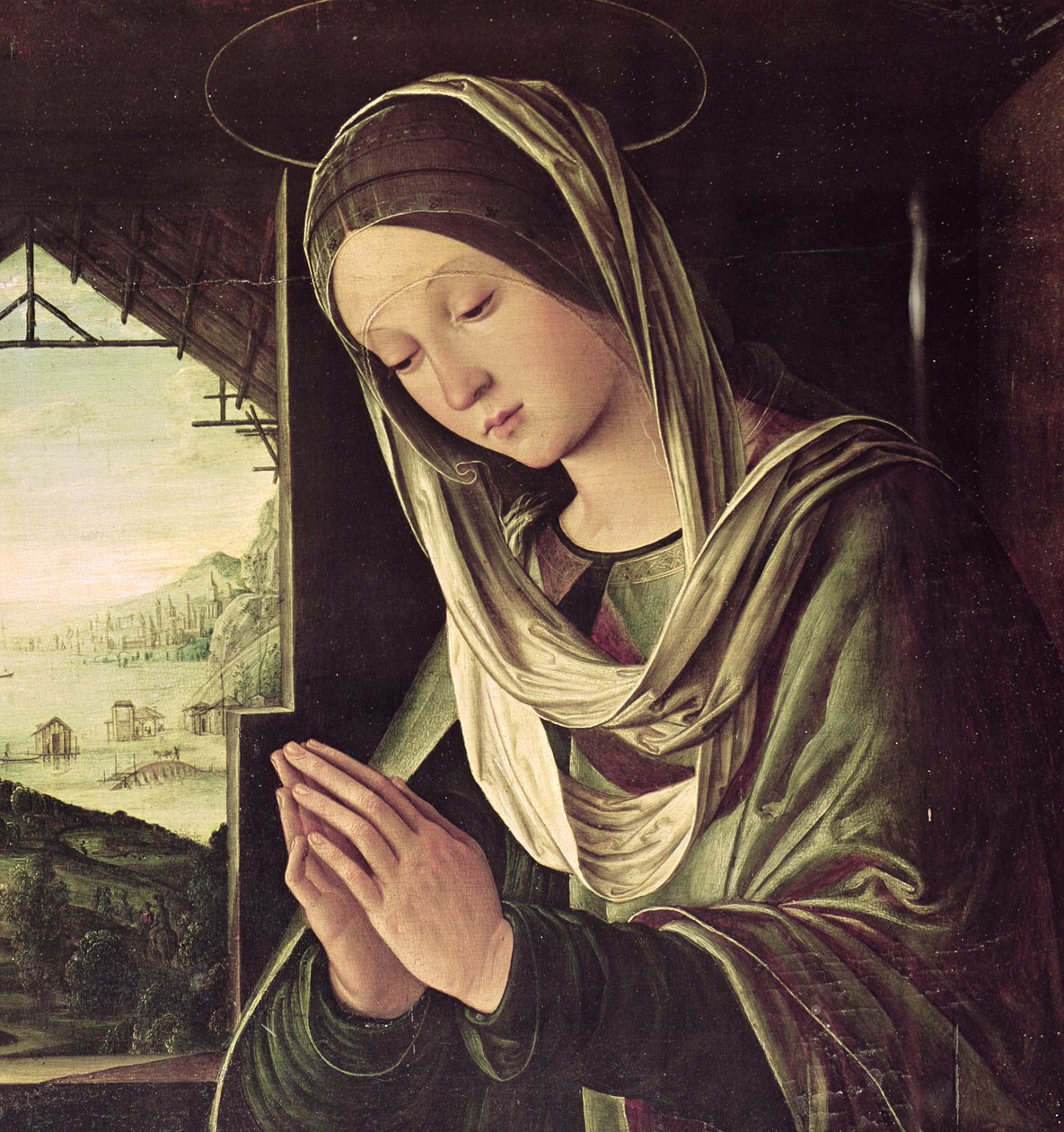 The Nativity, c.1490 (detalj av 201617) av Lorenzo Costa