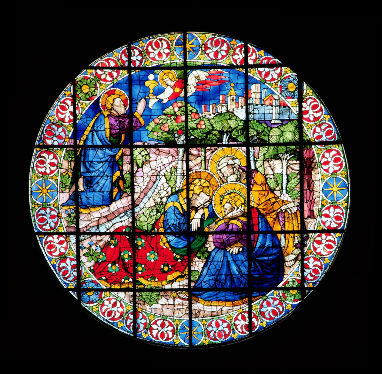 Oculus föreställer Kristus i Getsemane trädgård, 1443-45 (målat glas) av Lorenzo Ghiberti