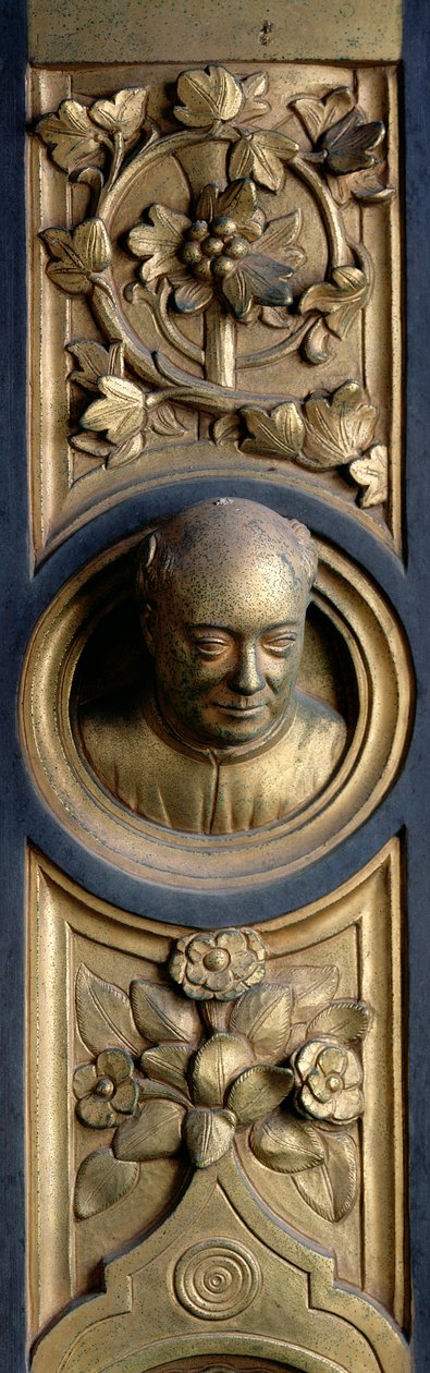 Självporträtt på en rundell från ramen till Gates of Paradise (östra dörrarna) 1425-52 (förgylld brons) (se även 87652-61 och 87663-67) av Lorenzo Ghiberti