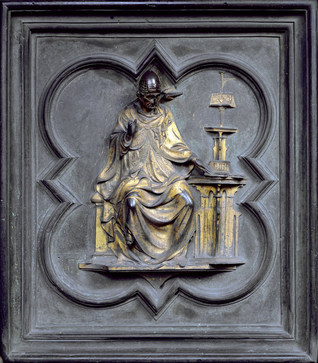 St. Gregory, panel G i norddörrarna till dopkapellet San Giovanni, 1403-24 (brons) av Lorenzo Ghiberti