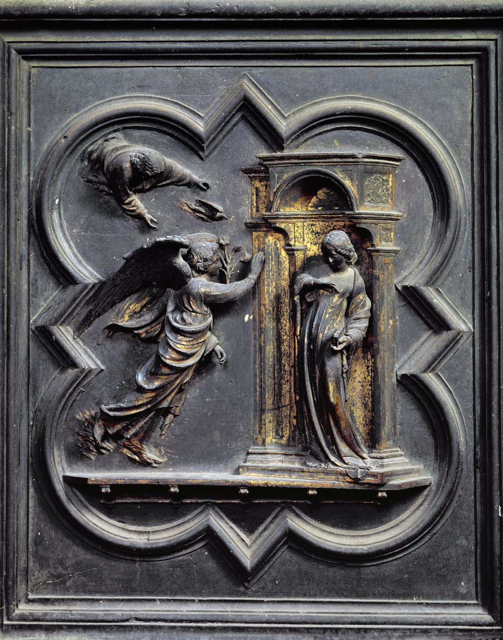 Bebådelsen, första panelen av North Doors of the Baptistery of San Giovanni, 1403-24 (brons) av Lorenzo Ghiberti