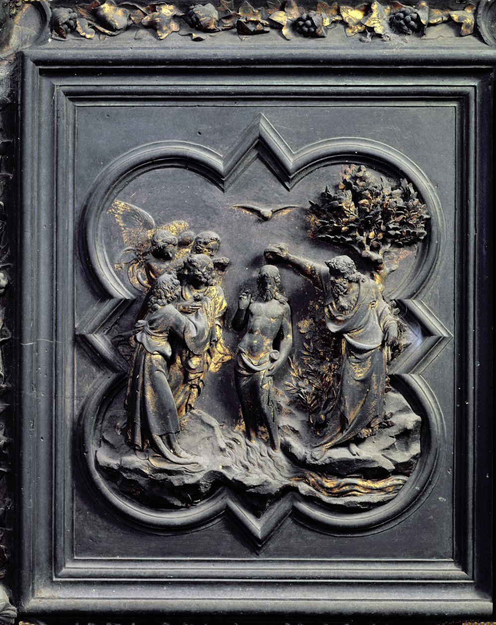 Kristi dop, femte panelen i den norra dörren i San Giovannis dopkapell, 1403-24 (brons) av Lorenzo Ghiberti