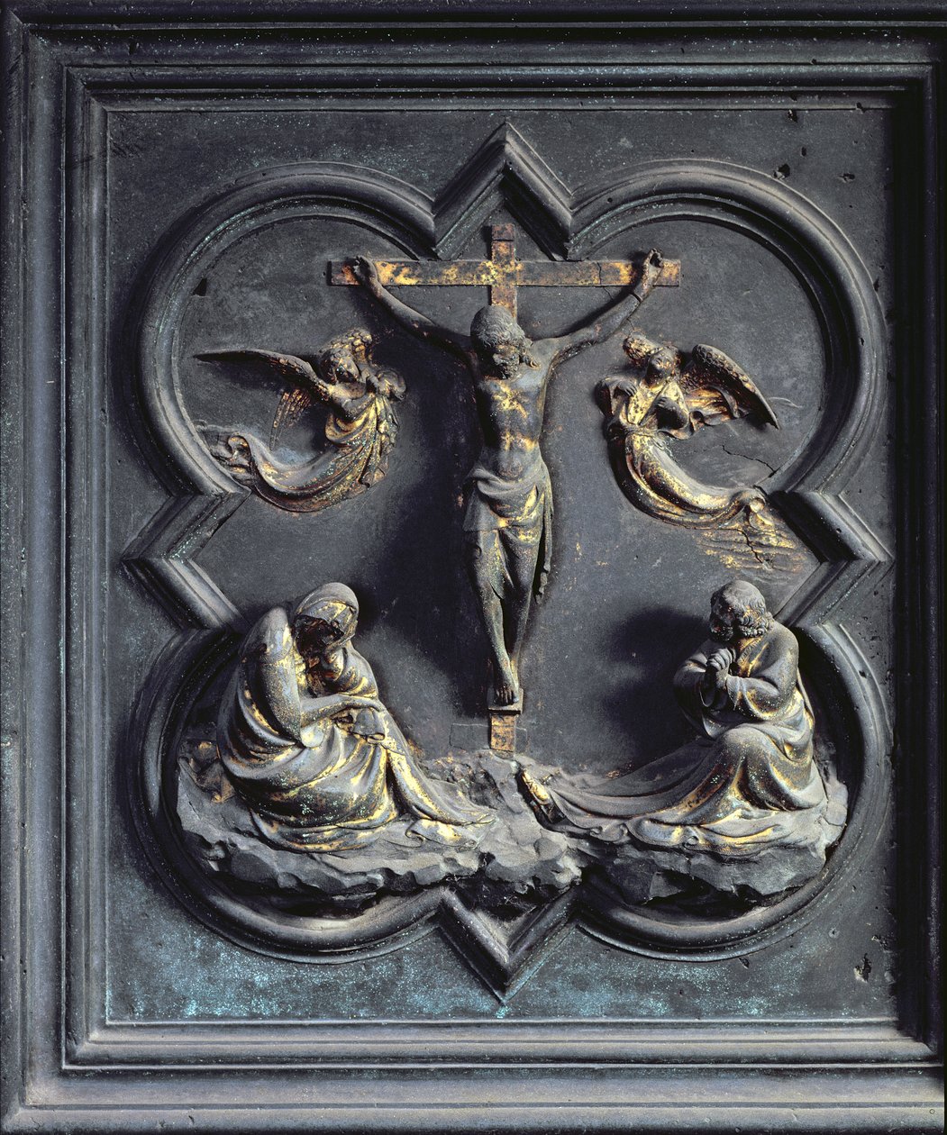Korsfästelsen, artonde panelen av norra dörrarna till dopkapellet i San Giovanni, 1403-24 (brons) av Lorenzo Ghiberti