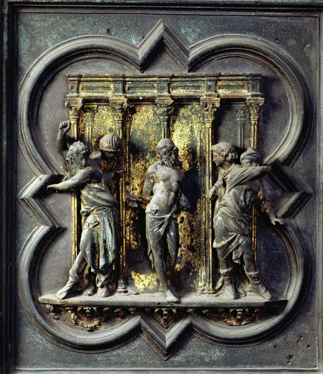 The Flagellation of Christ, femtonde panelen av North Doors of the Baptistery of San Giovanni, 1403-24 (brons) av Lorenzo Ghiberti