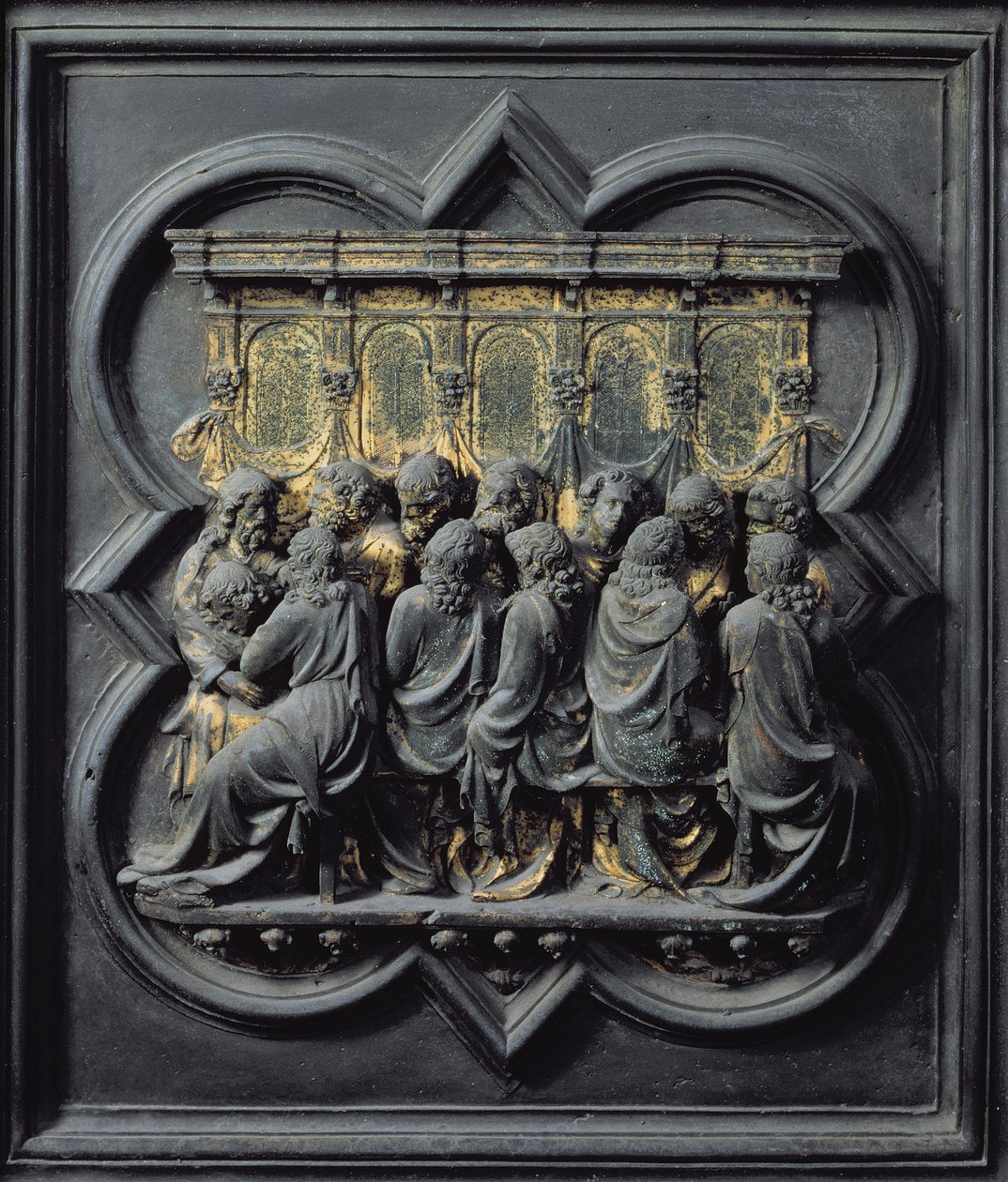 Nattvarden, tolfte panelen av North Doors of the Baptistery of San Giovanni, 1203-24 (brons) av Lorenzo Ghiberti