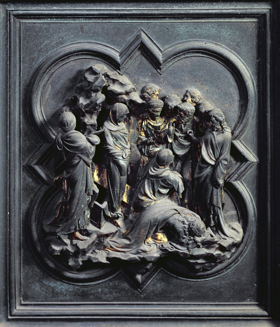 Lazarus uppståndelse, tionde panelen i den norra dörren i San Giovannis dopkapell, 1403-24 (brons) av Lorenzo Ghiberti