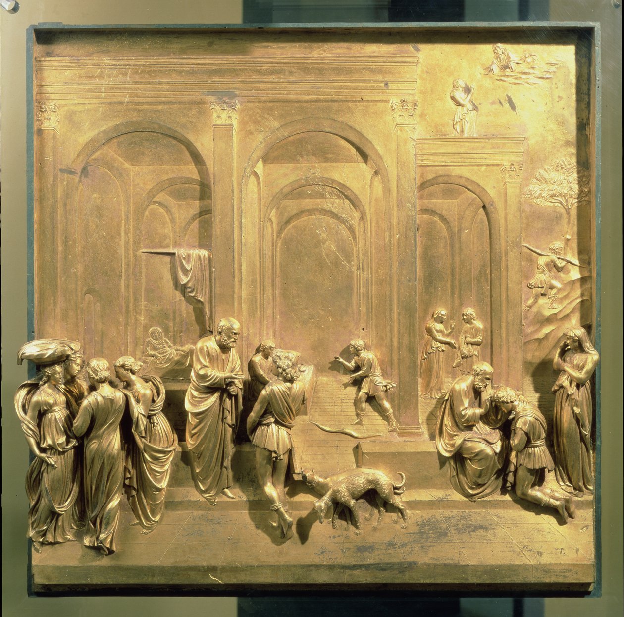 Berättelsen om Jakob och Esau, originalpanel från Baptisteriets östra dörrar, 1425-52 (förgylld brons) (efter restaurering) av Lorenzo Ghiberti