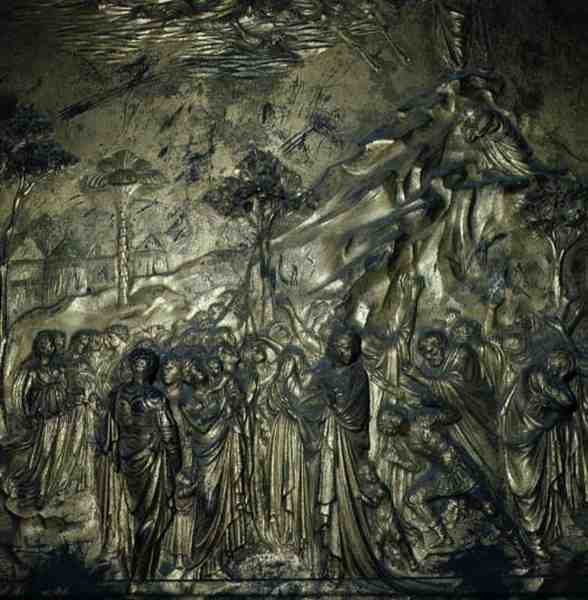 Berättelsen om Moses på berget Sinai, detalj från Paradisets dörrar, 1425-52 (brons) av Lorenzo Ghiberti