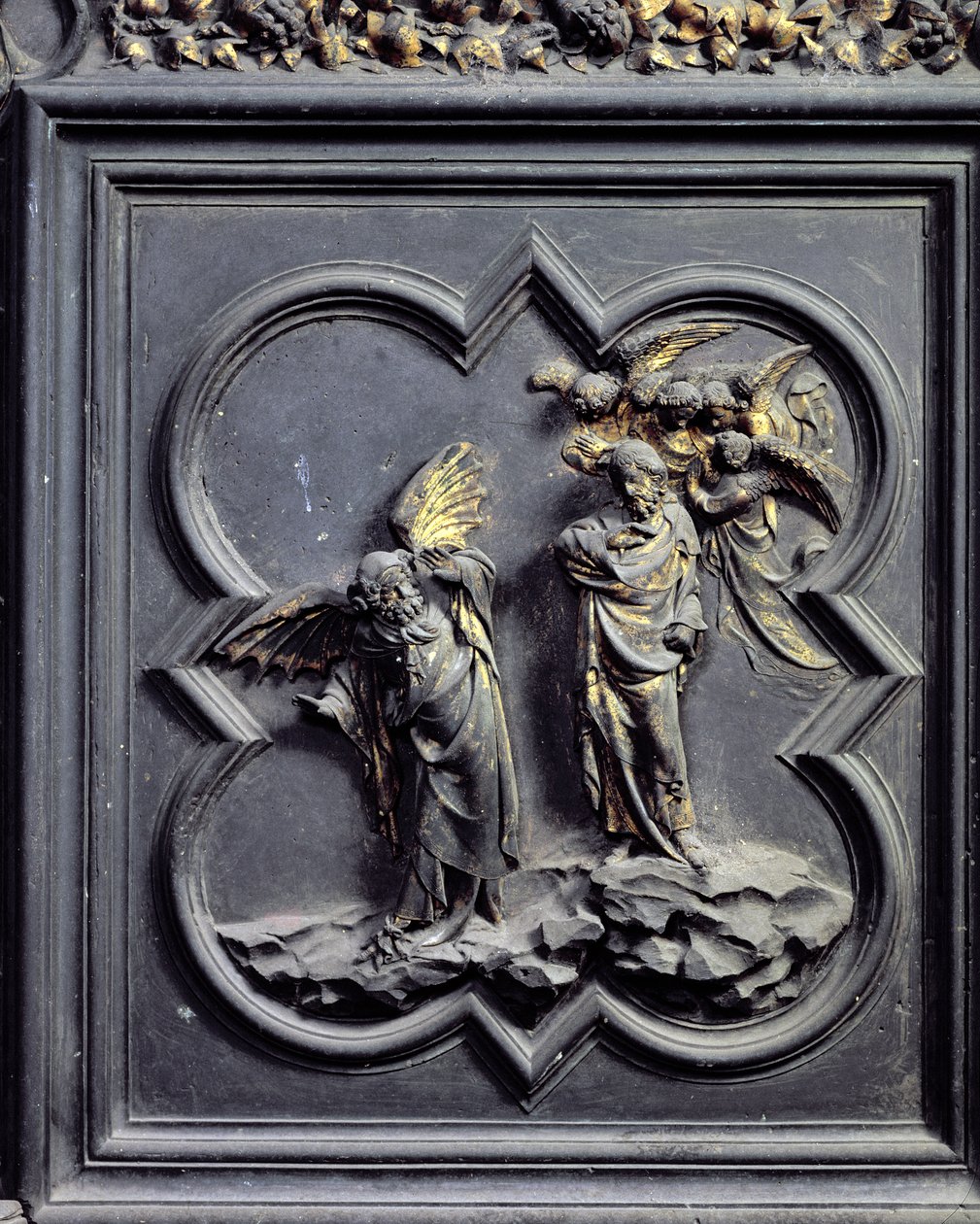 The Temptation of Christ, sjätte panelen av North Doors of the Baptistery of San Giovanni, 1403-24 (brons) av Lorenzo Ghiberti