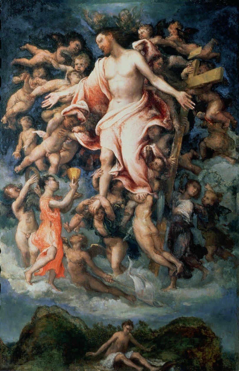 Ängel samlar blod från Kristi sår, 1543 (panel) av Lorenzo Lotto
