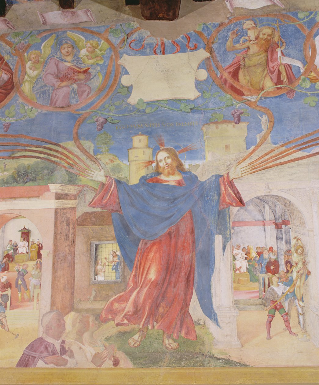 Detalj från "Christ-Vine and the Legend of Saint Barbara", 1524 av Lorenzo Lotto