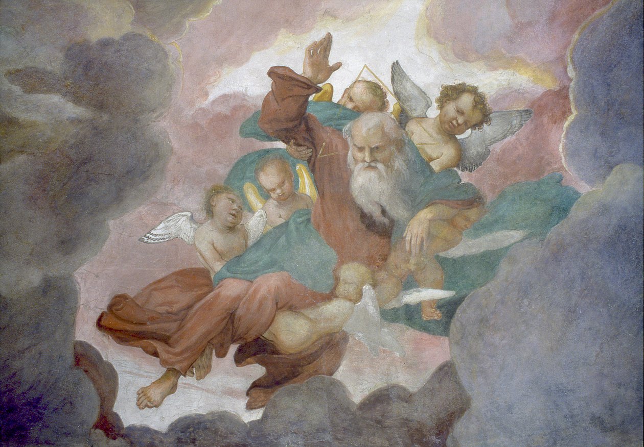 Gud upplyft av änglar, 1525 av Lorenzo Lotto