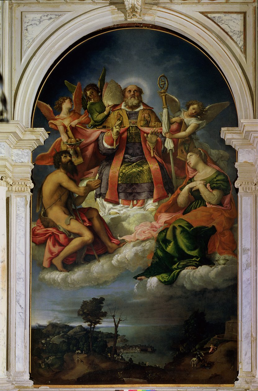St Nicholas i ära med heliga av Lorenzo Lotto