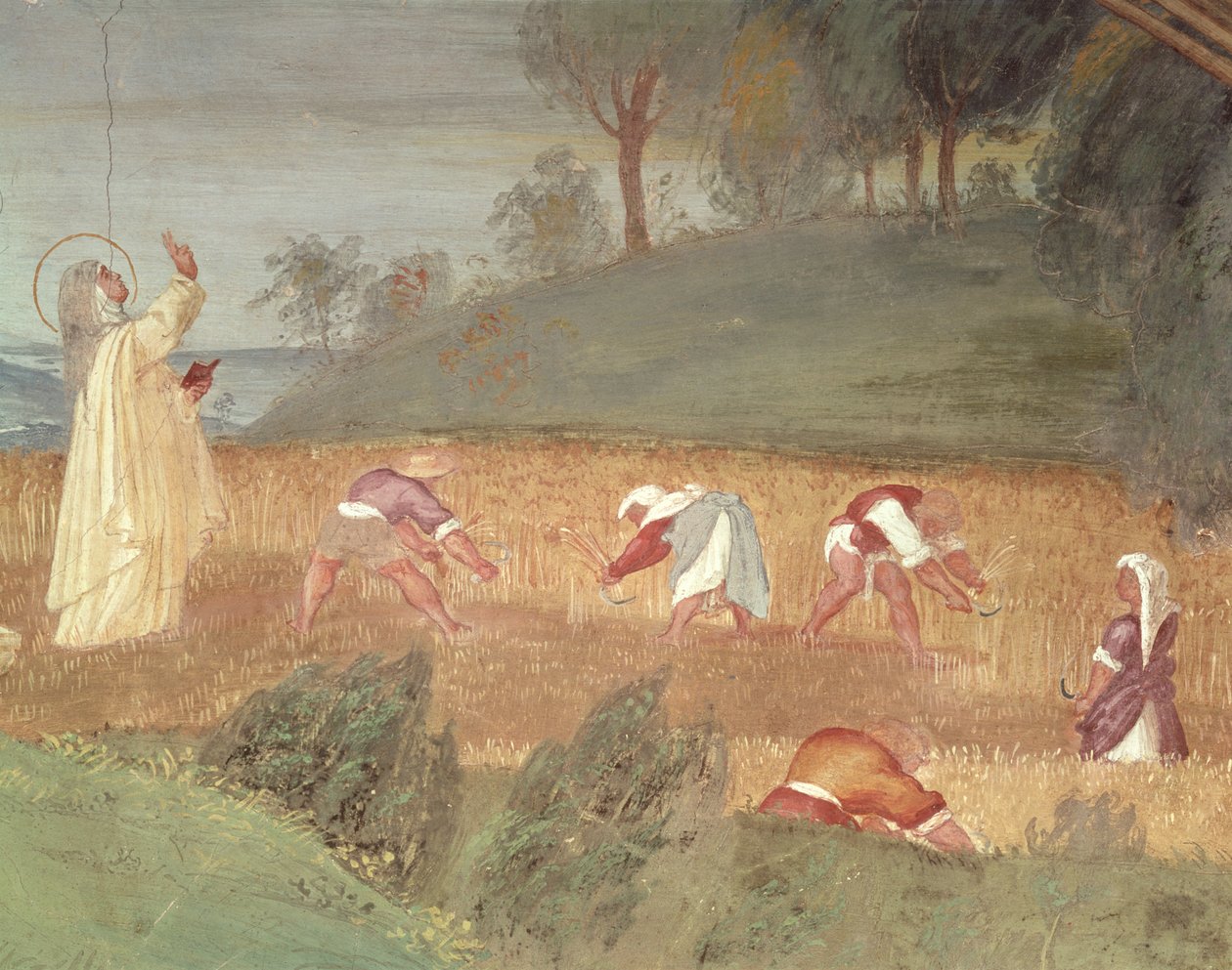 The Miracles of St. Clare of Assisi, detalj av St. Clare som välsignar skörden, 1523-24 av Lorenzo Lotto