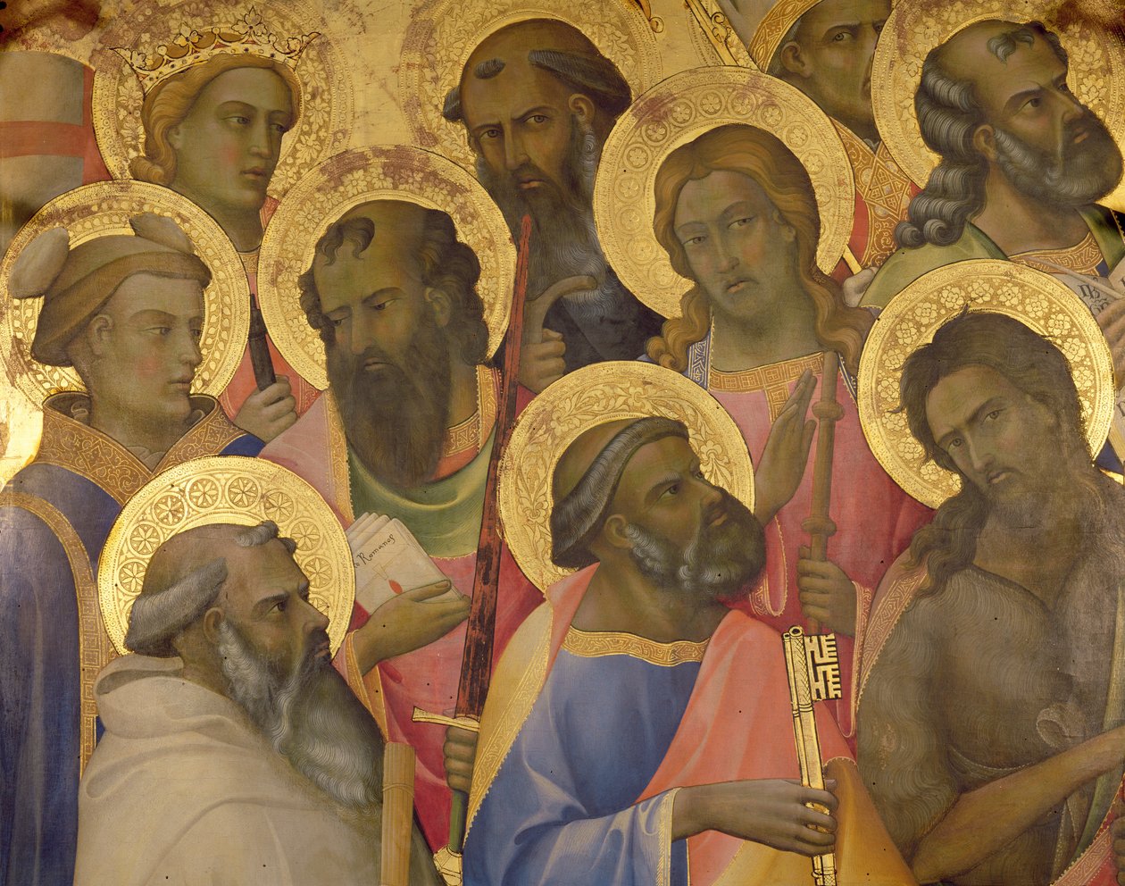 Jomfruens kroning, detalje af de helliges ansigter, 1413 (tempera på panel) svensk av Lorenzo Monaco