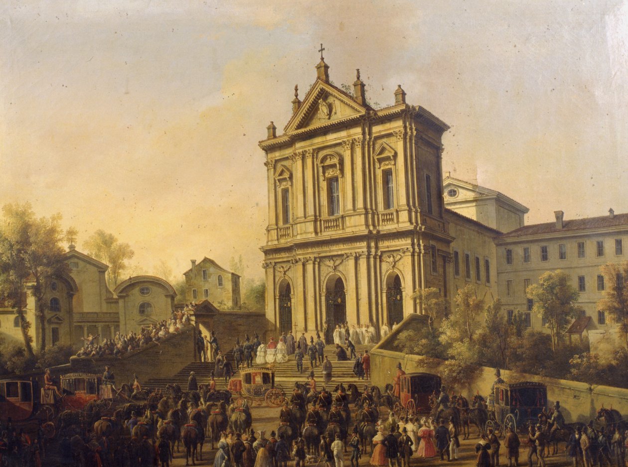 Påven Gregorius XVI:s besök i kyrkan San Gregorio al Celio, ca 1831-47 av Lorenzo Scarabellotto