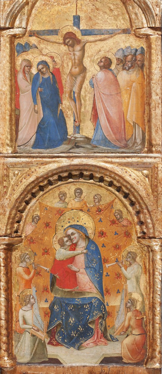 Detalj av Madonna och barn med änglar, korsfästelsen och tolv apostlar eller heliga, ca 1360 (tempera på panel) av Lorenzo Veneziano