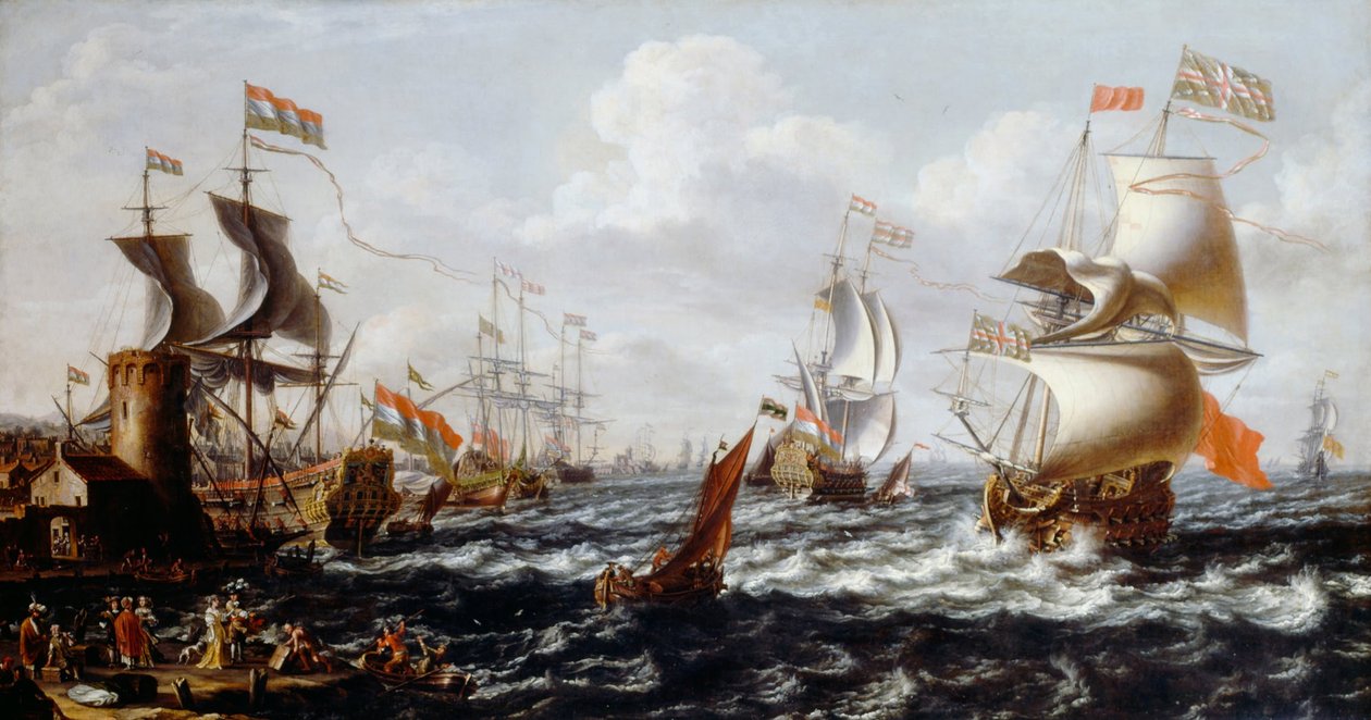 Fartyg i grovt vatten från en Medelhavshamn av Lorenzo a Castro