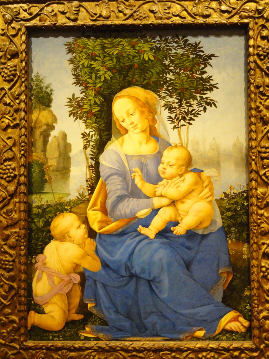 Madonna och barn med spädbarnet Johannes Döparen av Lorenzo di Credi