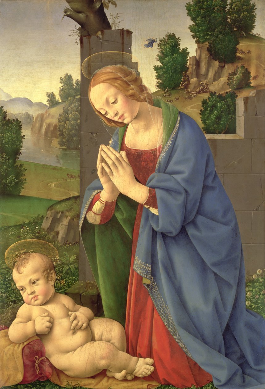 The Virgin Adoring the Child, 1490-1500 (olja på trä) av Lorenzo di Credi