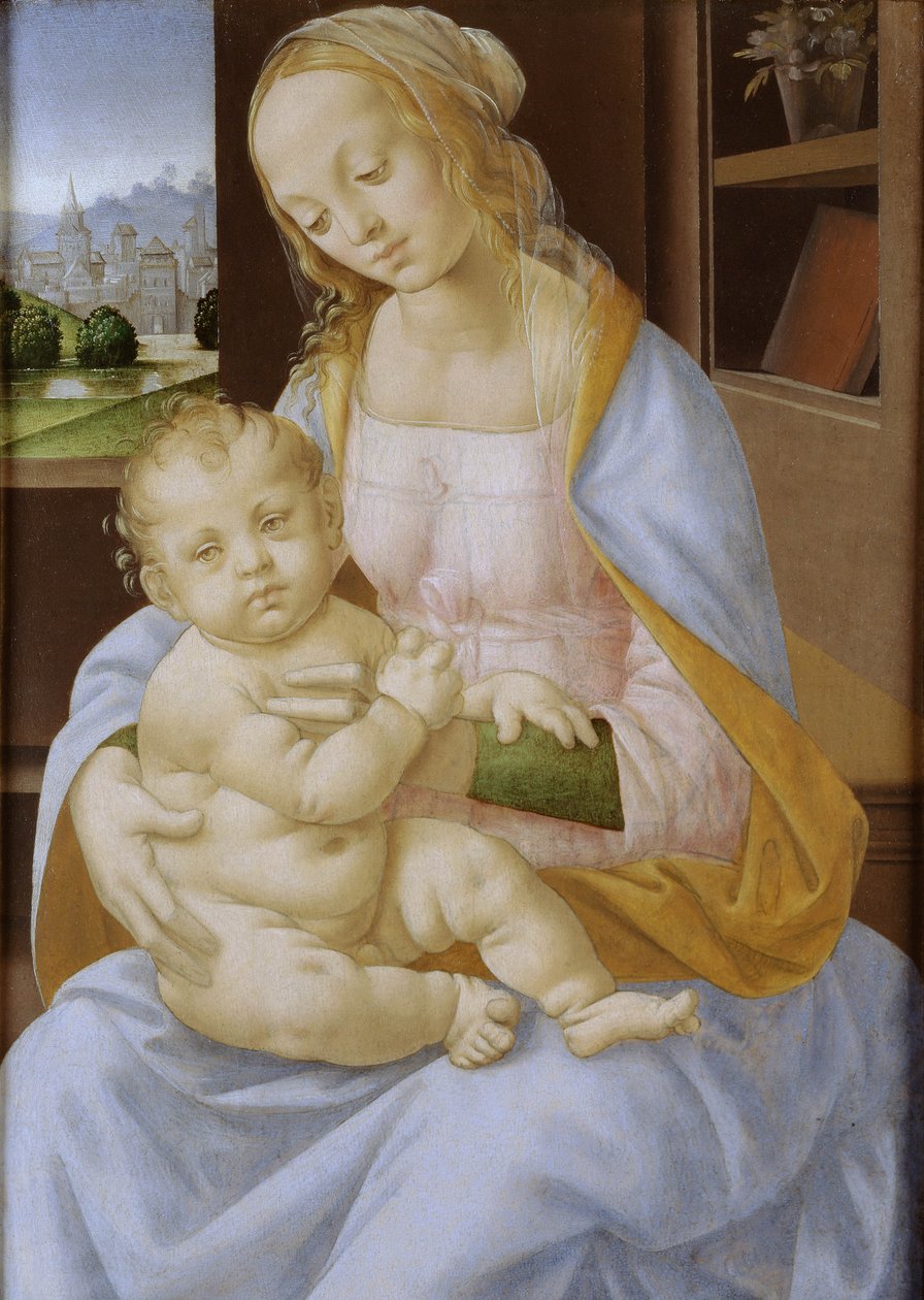 Jungfrun och barnet, 15-1600-talet (olja och tempera på panel) av Lorenzo di Credi