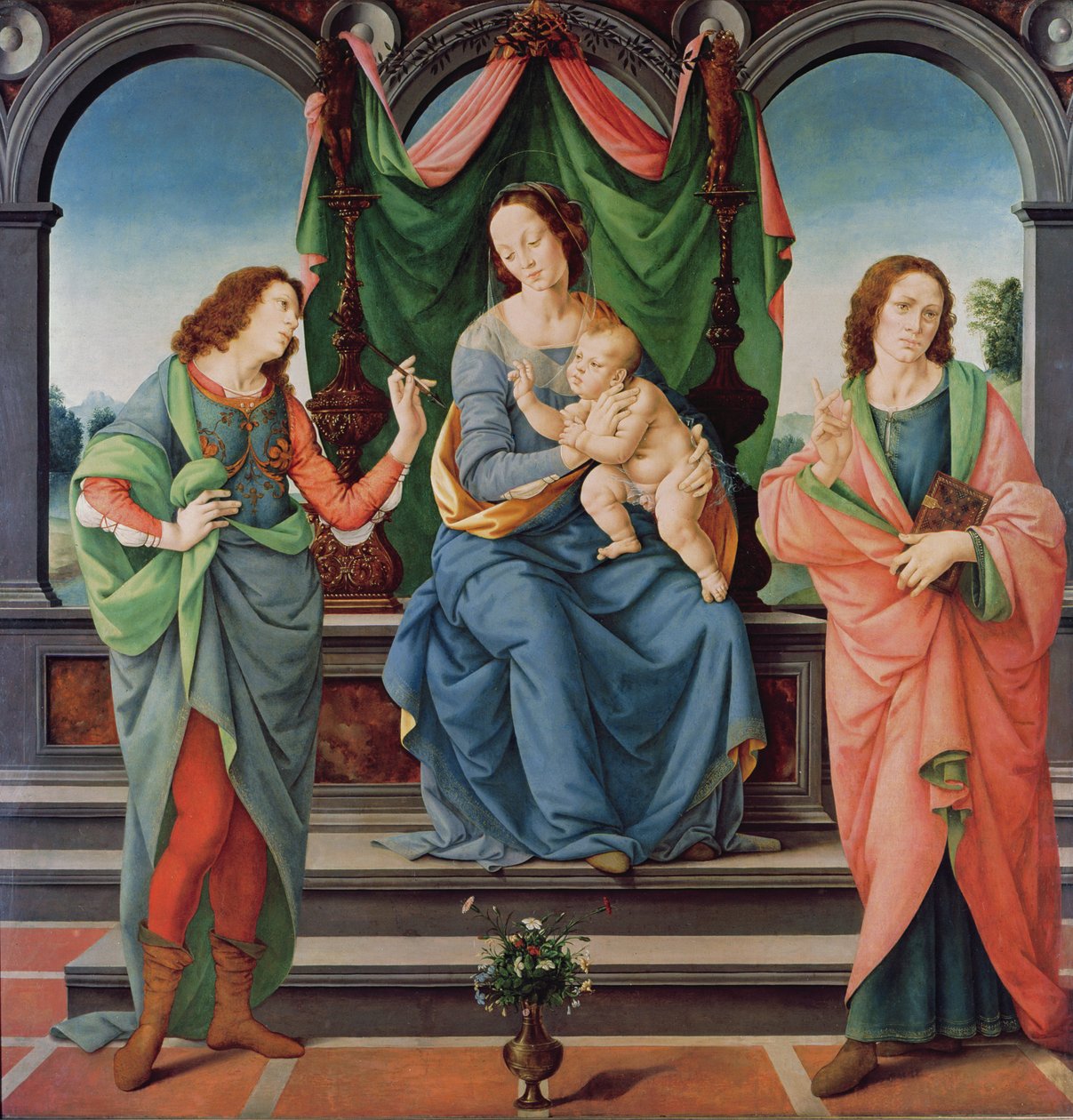 Jungfrun och barnet mellan Sankt Johannes och Sankt Sebastian av Lorenzo di Credi