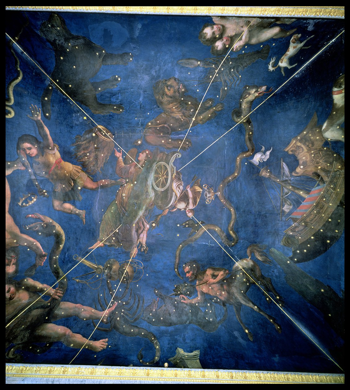 Zodiakens tecken, detalj från taket på Sala dello Zodiaco, 1579 av Lorenzo Costa