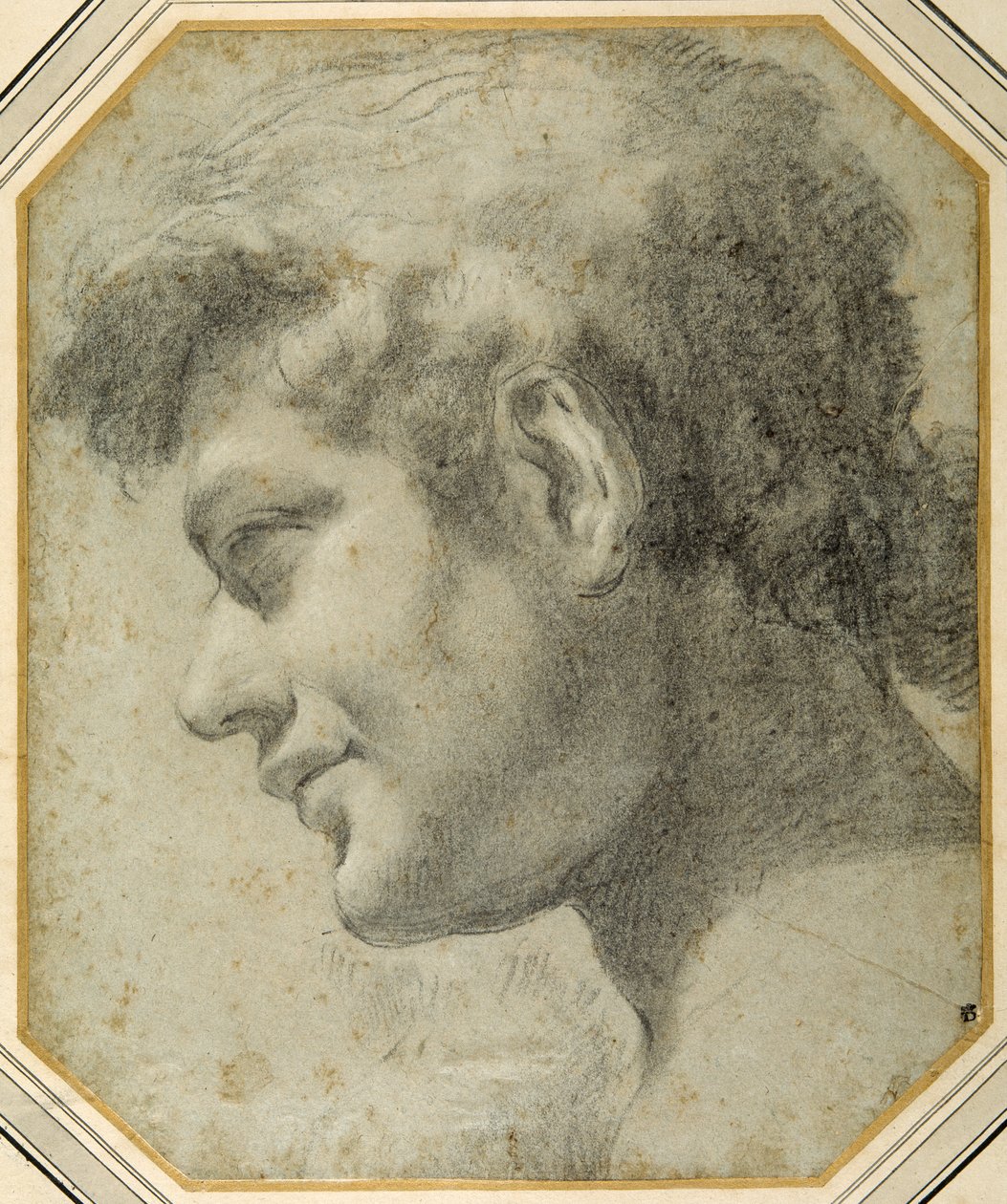 Ungdomens huvud i profil, tittar ner (svart krita & kol på papper) av Lorenzo  Garbieri