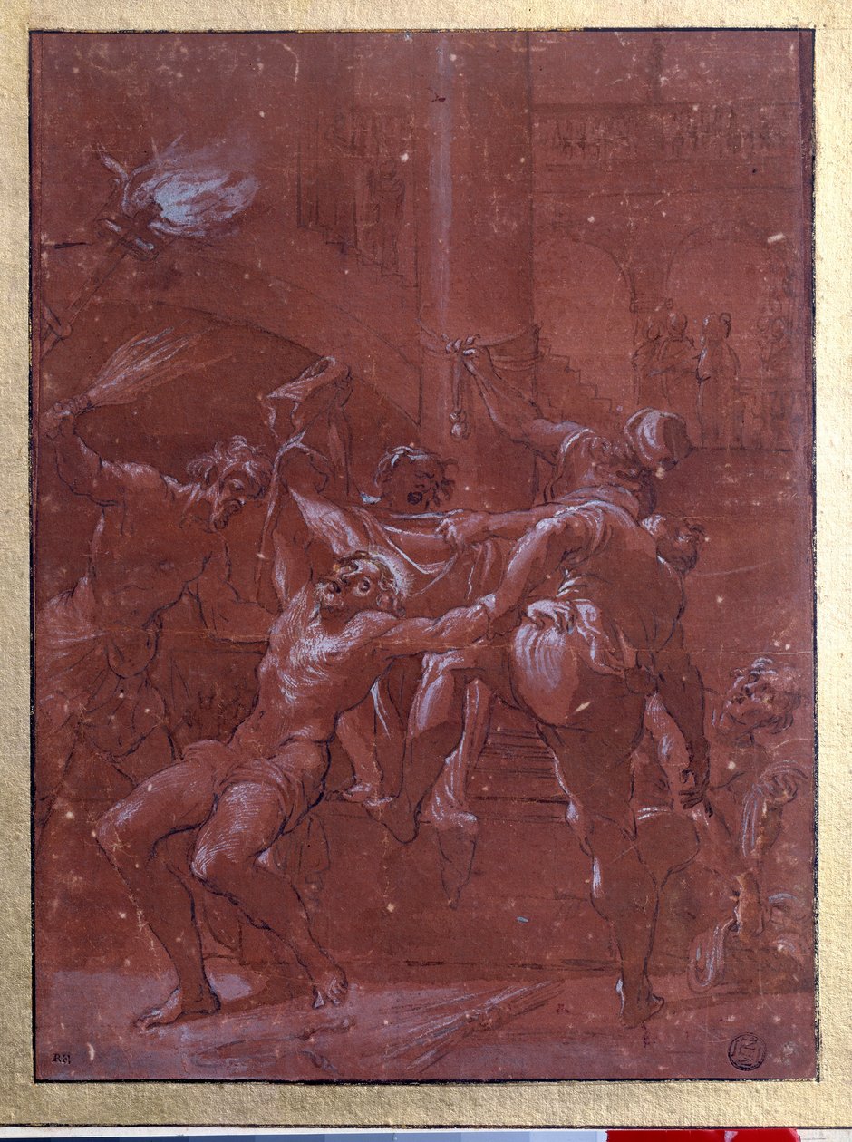 Kristi prygel Ritning med brunt tusch och tvätt av Lorenzo Garbieri dit il Nepote (1580-1654) Paris. Louvren av Lorenzo  Garbieri