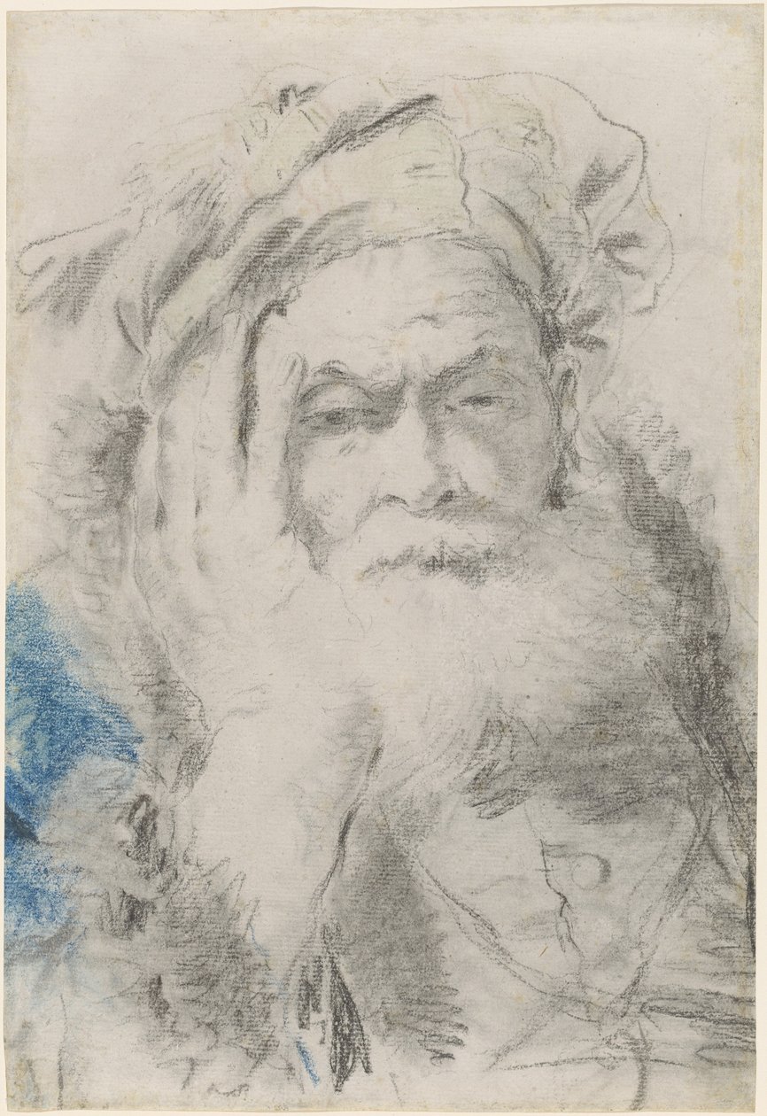 En skäggig gammal man lutar sitt huvud på sin hand av Lorenzo Baldissera Tiepolo