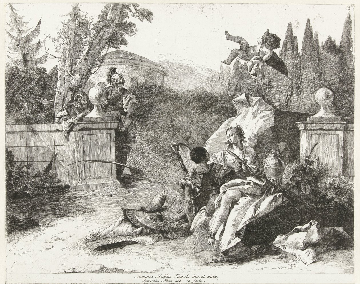 Rinaldo och Armida spioneras av Ubaldo och Carlo av Lorenzo Baldissera Tiepolo