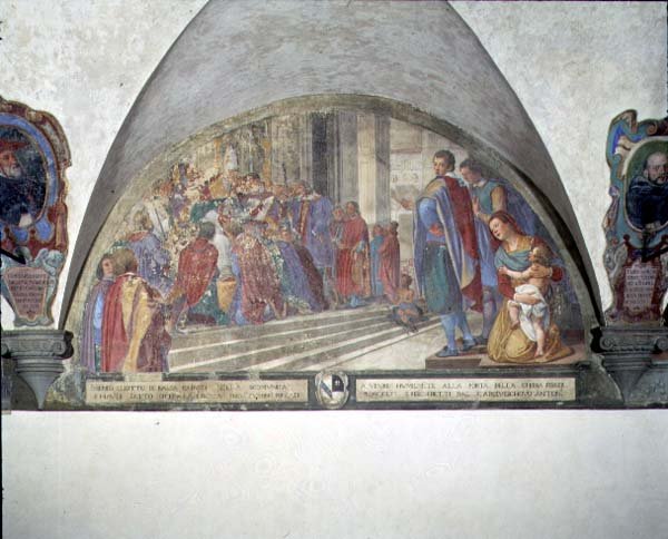 St. Antoninus frikänner Balias åtta av bannlysning, lunette (fresk) av Lorenzo Cerrini