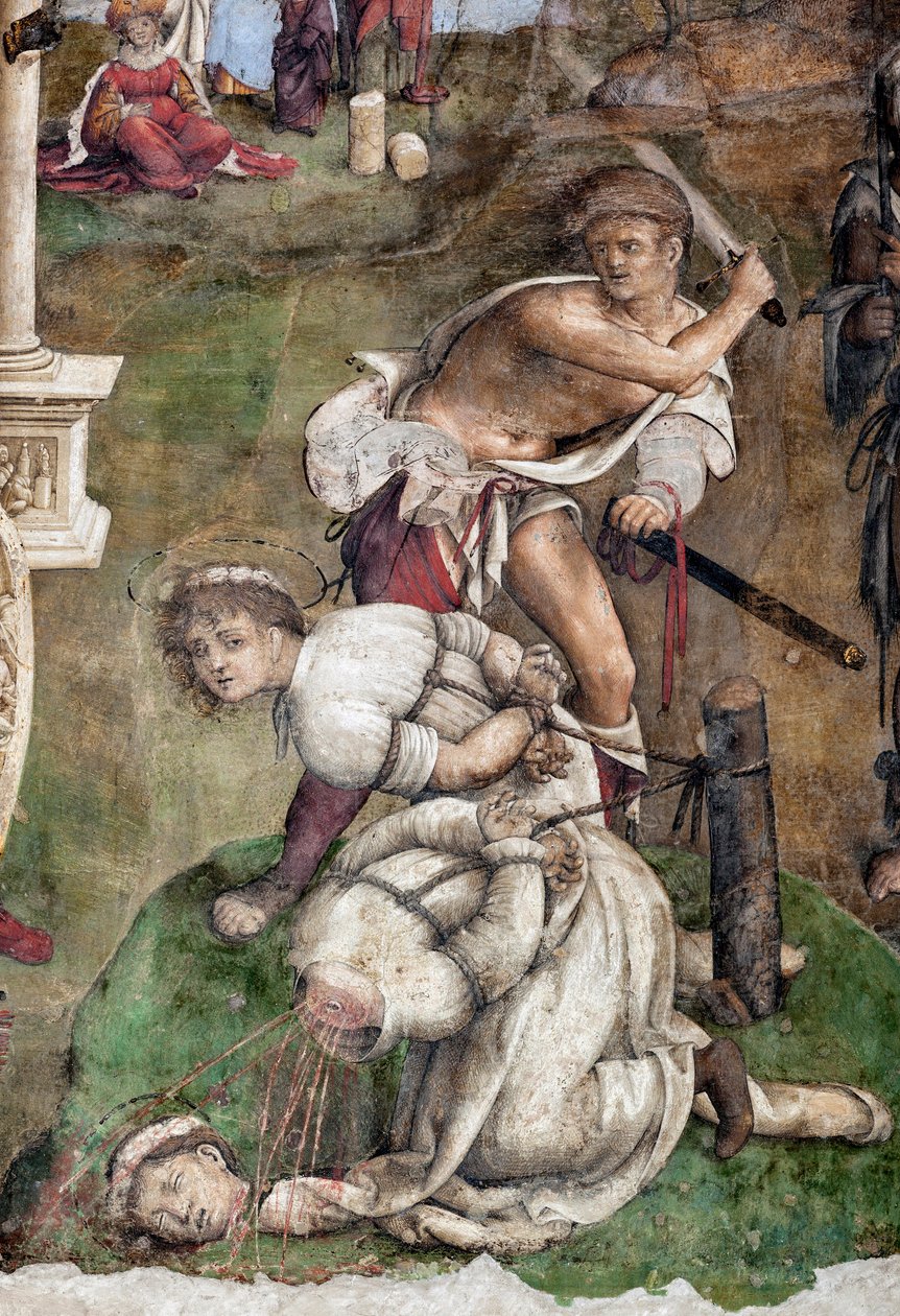 Life of St. Cecile: Martyrdom of St Valerian and Tiburtius, detalj (fresk av Lorenzo Costa