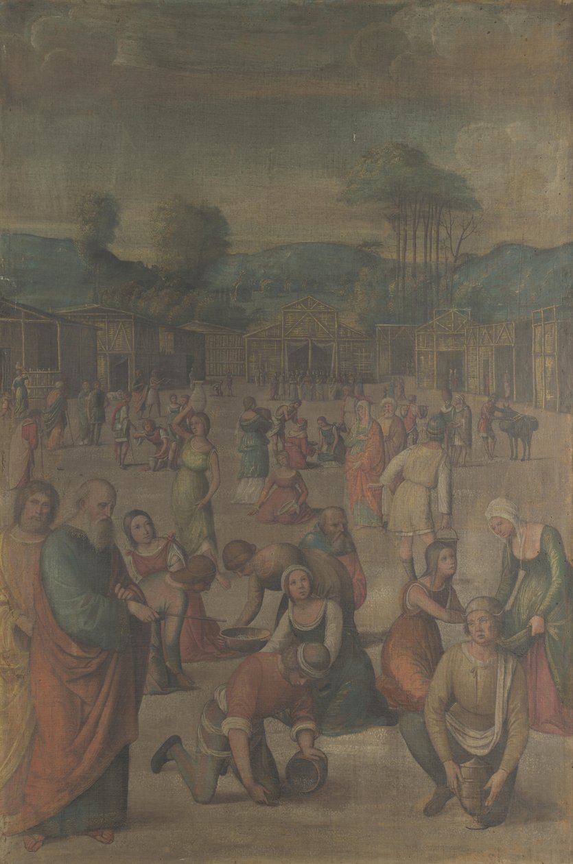 Israeliterna samlar in Manna från berättelsen om Moses, efter 1508 av Lorenzo Costa