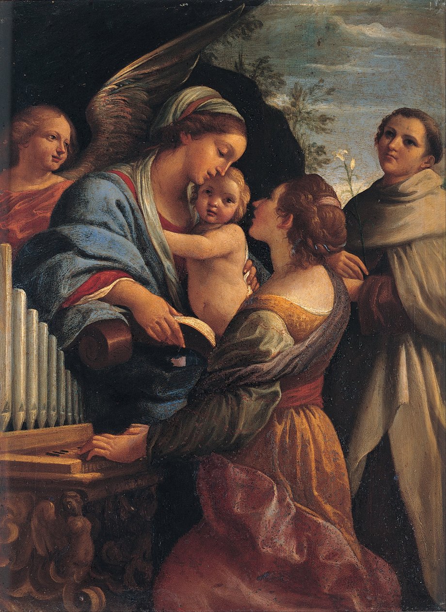 Italienska: Madonna med barnet och helig Cecilie och helig Albert Madonna med barnet, helig Cecilie och helig Albert av Lorenzo Garbieri