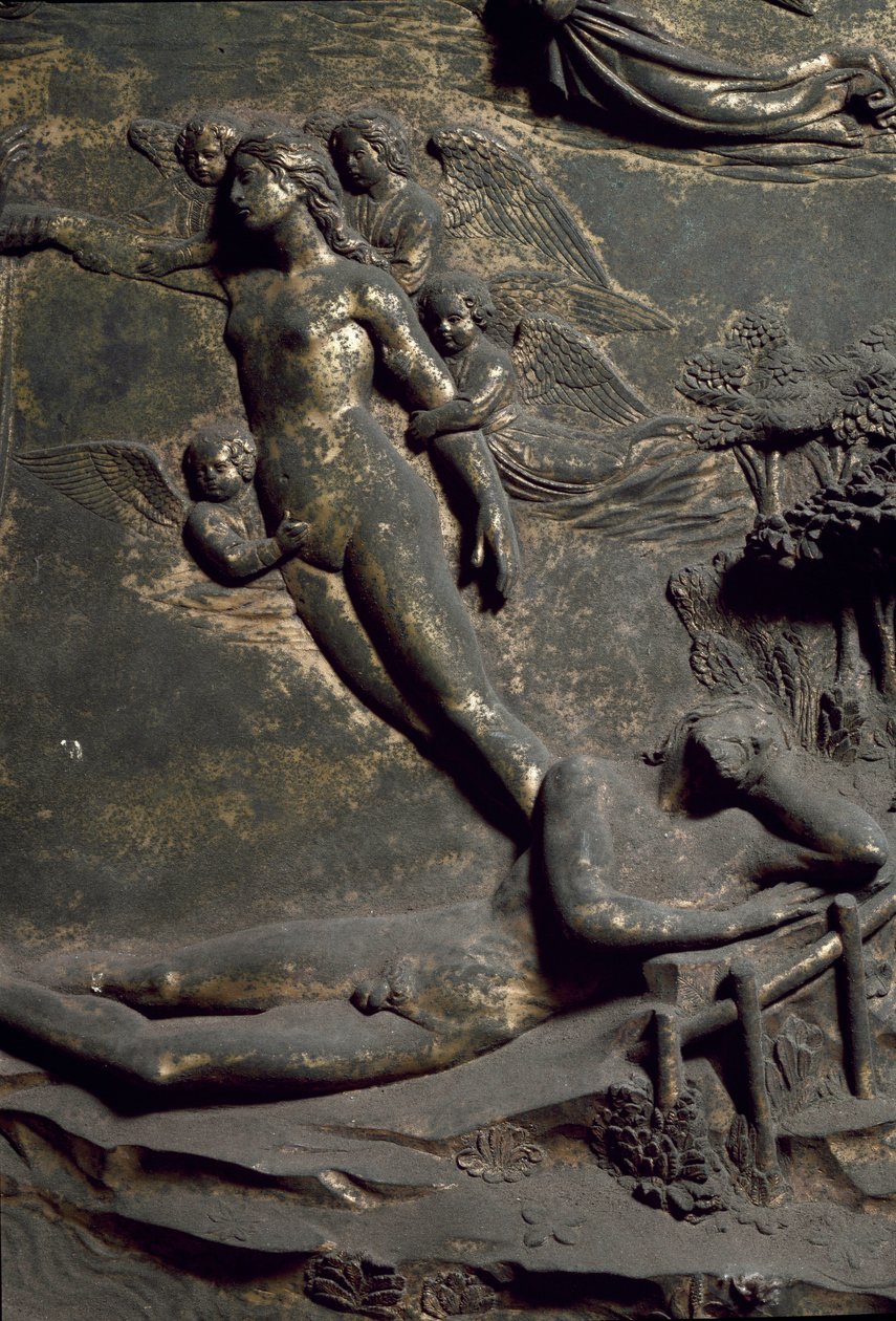 Skapandet av Eva från Adamkusten. Detalj av den orientaliska dörren som kallas Paradise, snidning av Lorenzo Ghiberti