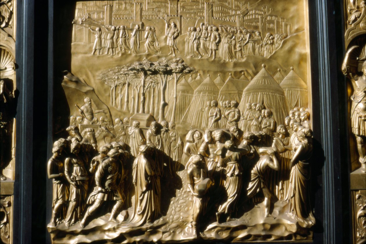 Israeliter tar Jeriko, detalj av Baptistery Door, Florens, Italien, c1400-talet av Lorenzo Ghiberti