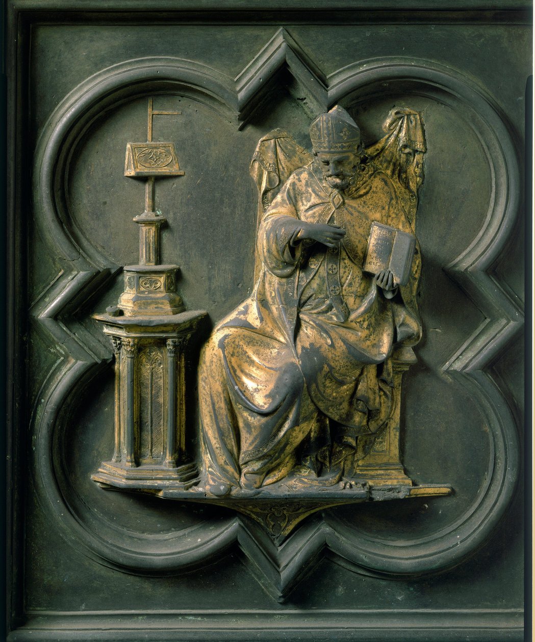 Norra porten (kallad korsporten, mot norr), exteriördetalj: Saint Augustine. Bronsskulptur gjord av Lorenzo Ghiberti (1378-1455) av Lorenzo Ghiberti