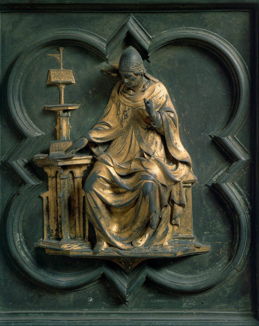 Norra porten (kallad Korsets port, mot norr), exteriördetalj: Saint Gregoire den store. Bronsskulptur gjord av Lorenzo Ghiberti (1378-1455) av Lorenzo Ghiberti