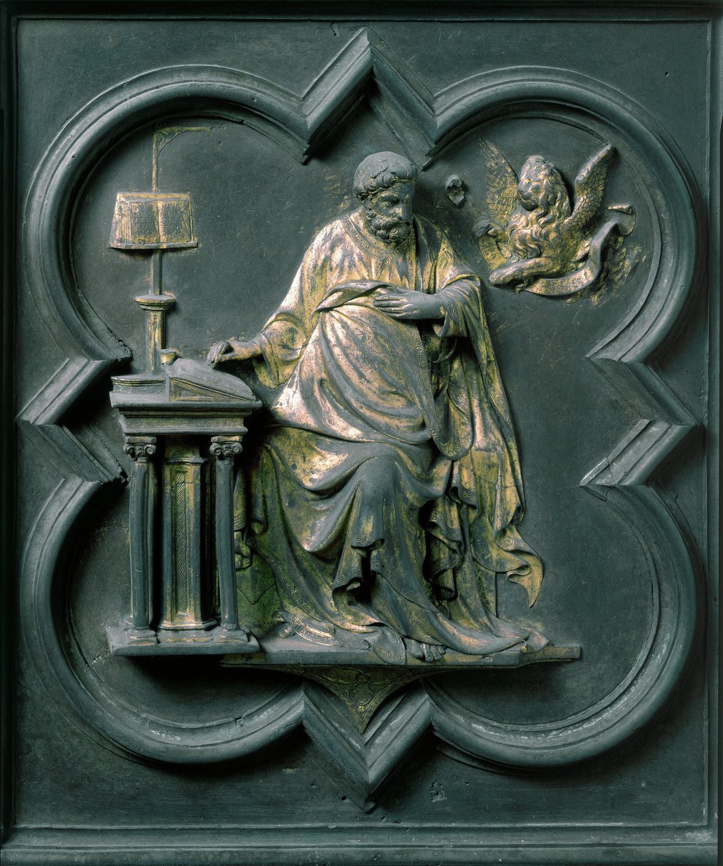 North Porte (kallad Gate of the Cross, i norr), exteriör detalj: Saint Mark. Bronsskulptur gjord av Lorenzo Ghiberti (1378-1455) av Lorenzo Ghiberti